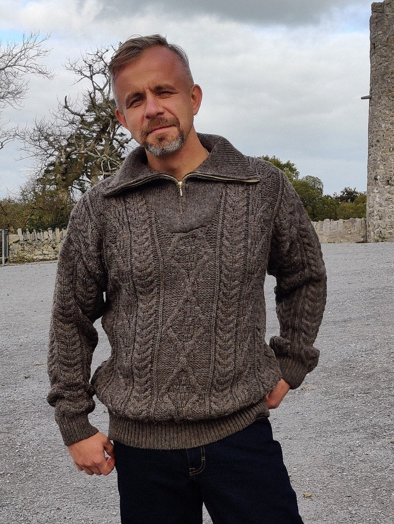 Organic Irish Wool Aran Half Zip Sweater - Cream - Undyed - 100% Pure New  Wool - Chunky & Heavy - Proper Aran Sweater - MADE IN IRELAND